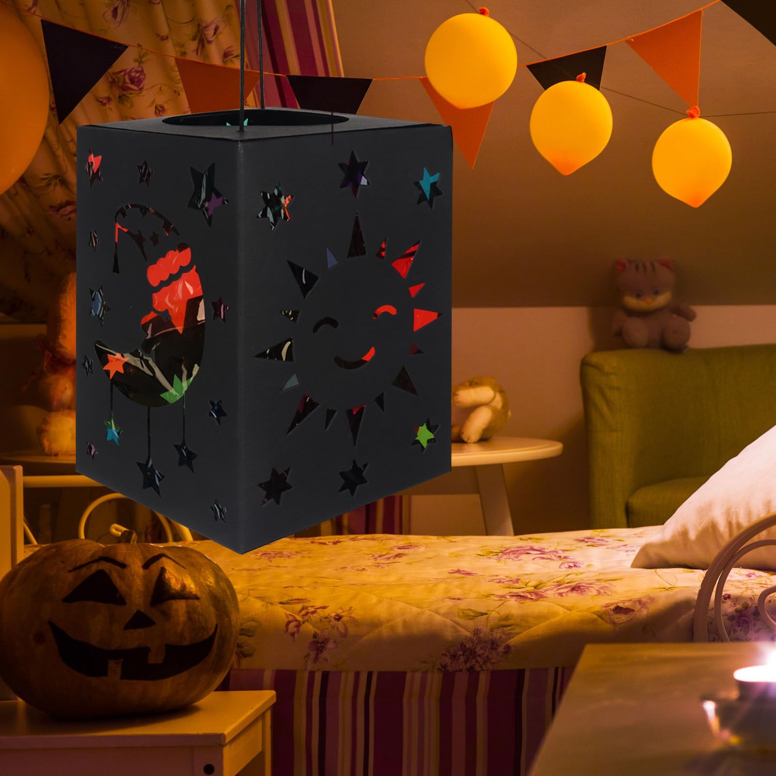 JONRRYIN – Kit De 4 Linternas De San Martín Con LEDs Y Efecto Vidriera – Sol, Luna Y Estrellas