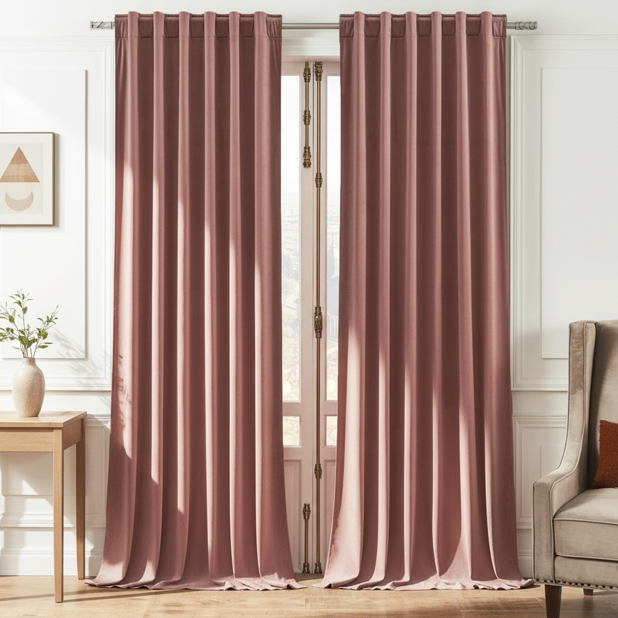 Timeper Wild Rose Pink Velvet Curtains 63 inches 2 Panels, Light Blocking Curtains for Bedroom Living Room Thermal Insulated Luxury Super Soft Window