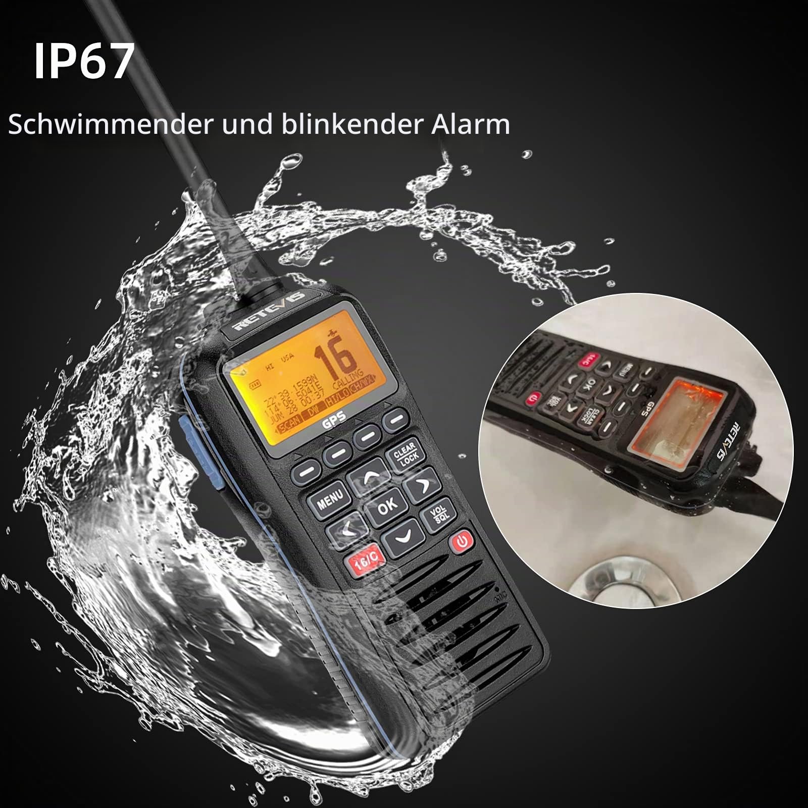 Retevis RM40 Marine Radio, IP67 Wasserdichtes Seefunkgerät mit DSC, GPS