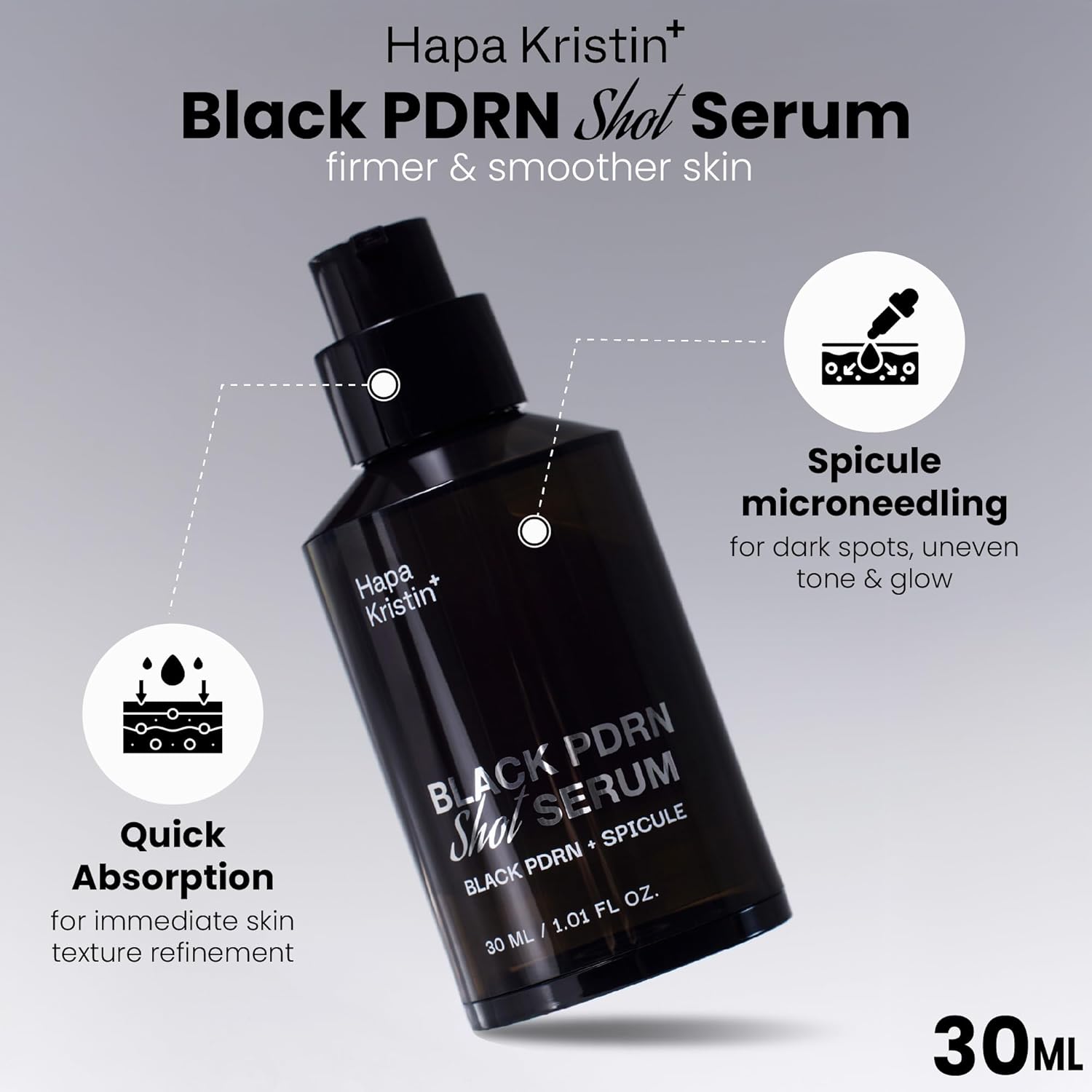 HAPA KRISTIN Black PDRN Shot Serum, 7 Peptides Barrier Repair, Spicule Microneedling for Firming Glow Glass Skin, Dark Spots & Hyperpigmentation, Plumping, Korean Skincare Pore Minimizer, 1.01 Fl Oz - Image 2