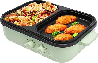 Grill de Barbacoa eléctrica, Olla Caliente eléctrica multipropósito, 2 en 1 Maceta eléctrica Antiadherente Interior y Plancha, Control de Doble Temperatura, para la Cena de Fiestas de Barbacoa