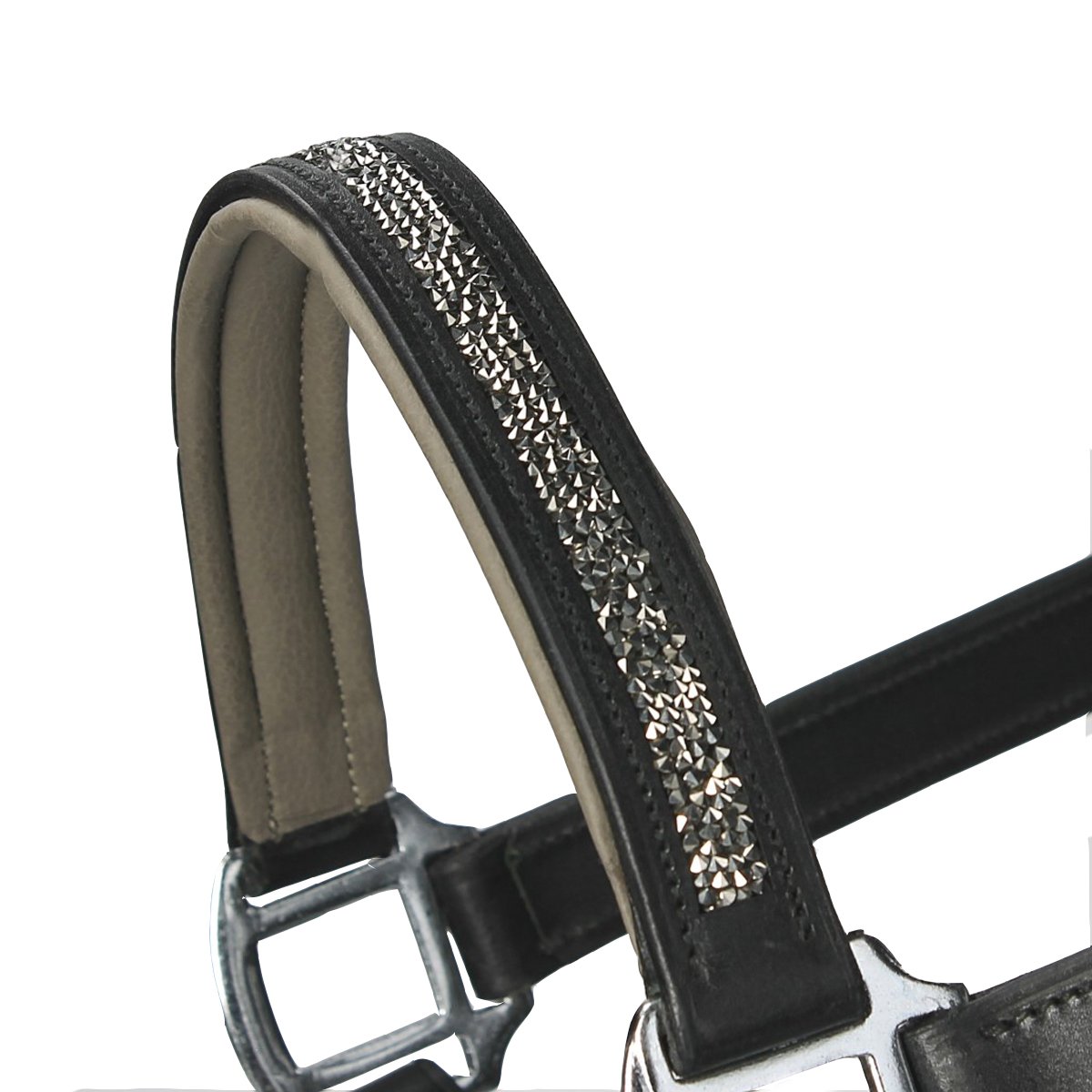 QHP Luxus Lederhalfter Halfter Lupine mit Strass-Steinen schwarz