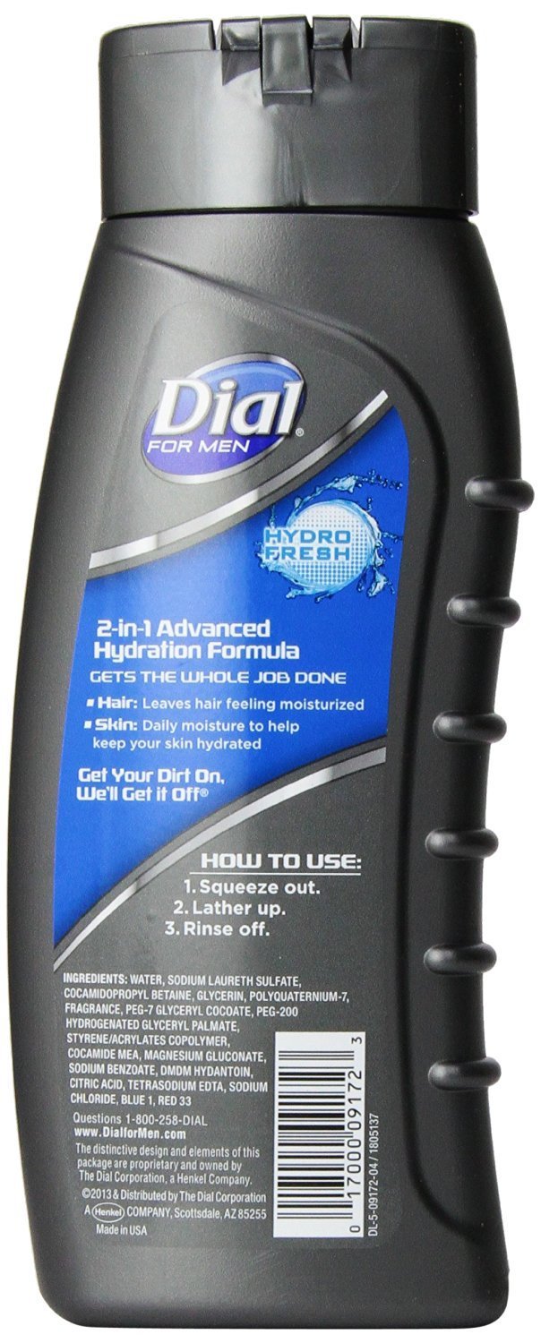 Dial for Men Hair and Body Wash, Hydro Fresh, 16 Fluid Ounce (Pack of 3)