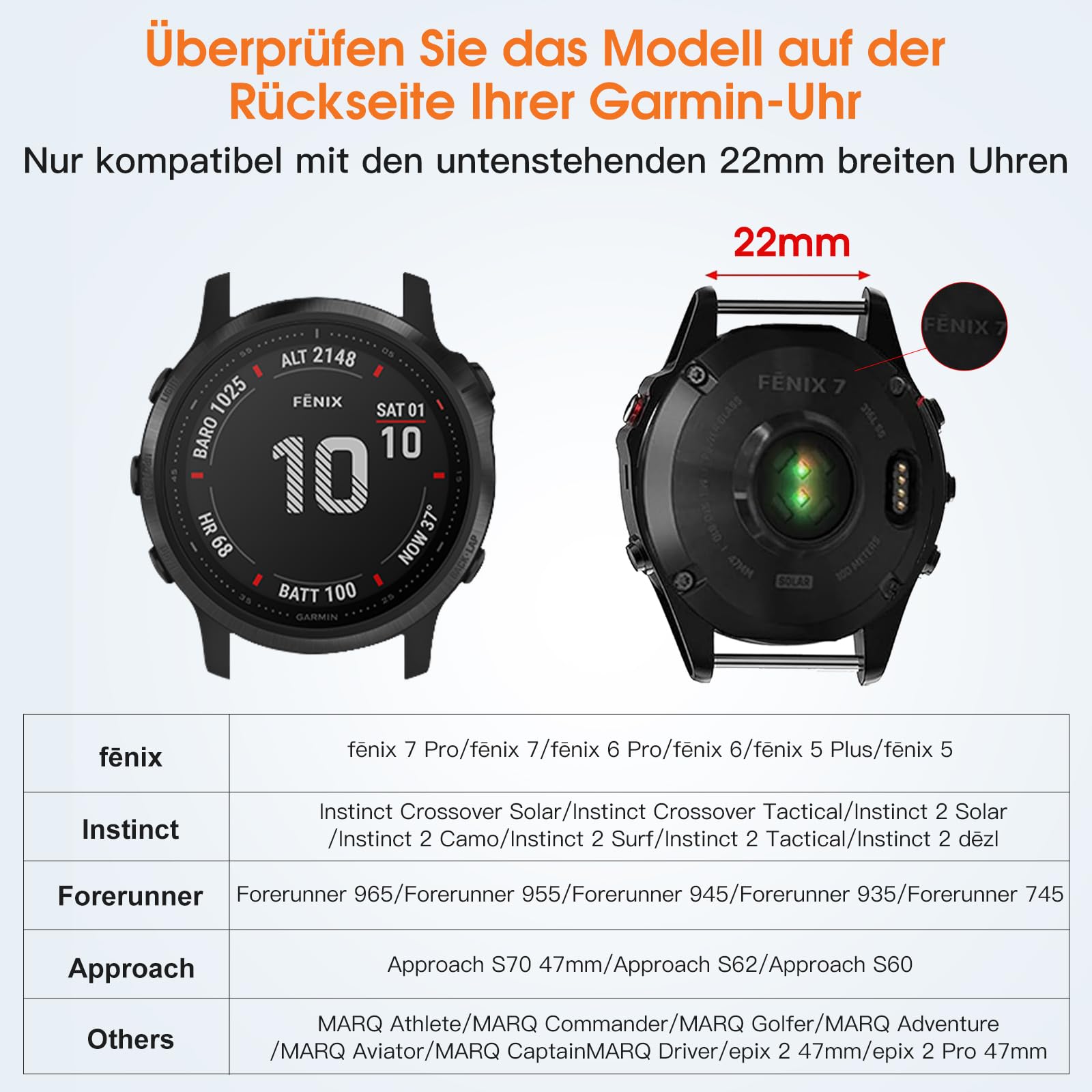 22mm Quick Fit Armband Kompatibel mit Garmin Fenix 7/7 Pro/6/6 Pro/5/5 Plus, Forerunner 965/955/945/935/745, Approach S70 47mm/S62/S60/Epix 2/2 Pro 47mm,Weiches Silikonband für Garmin Instinct