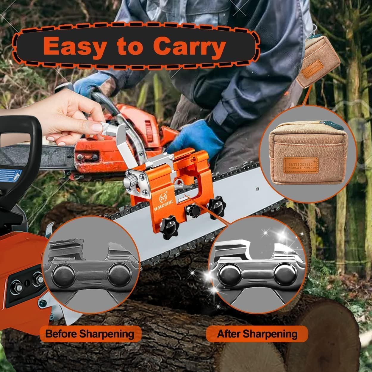 Chain Saw Sharpener Tool Kit, Portable Chain Saw Sharpener Tool has 5 PCS Rods, Manual Chainsaw Blade Sharpene, Chainsaw Sharpening Jig Hand Crank for 4"-22"