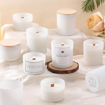 Forsted White Candle Jars with Lids, 16 Pcs Containers for Making Candles | Create DIY candles with 8pcs 7oz + 8pcs 4oz glass jars, Perfect for handmade gifts and home decor, Reusable and versatile