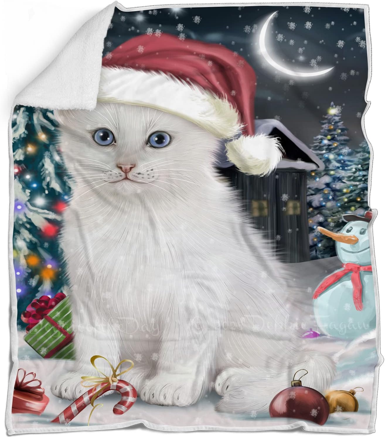 Happy Holidays Turkish Angora Cat Blanket - Have a Holly Jolly Christmas - Super Soft & Warm Pet Theme for Sofa or Bed, Warm Fleece, Sherpa or Woven Material, BLNKT75311 (50x60 Sherpa)