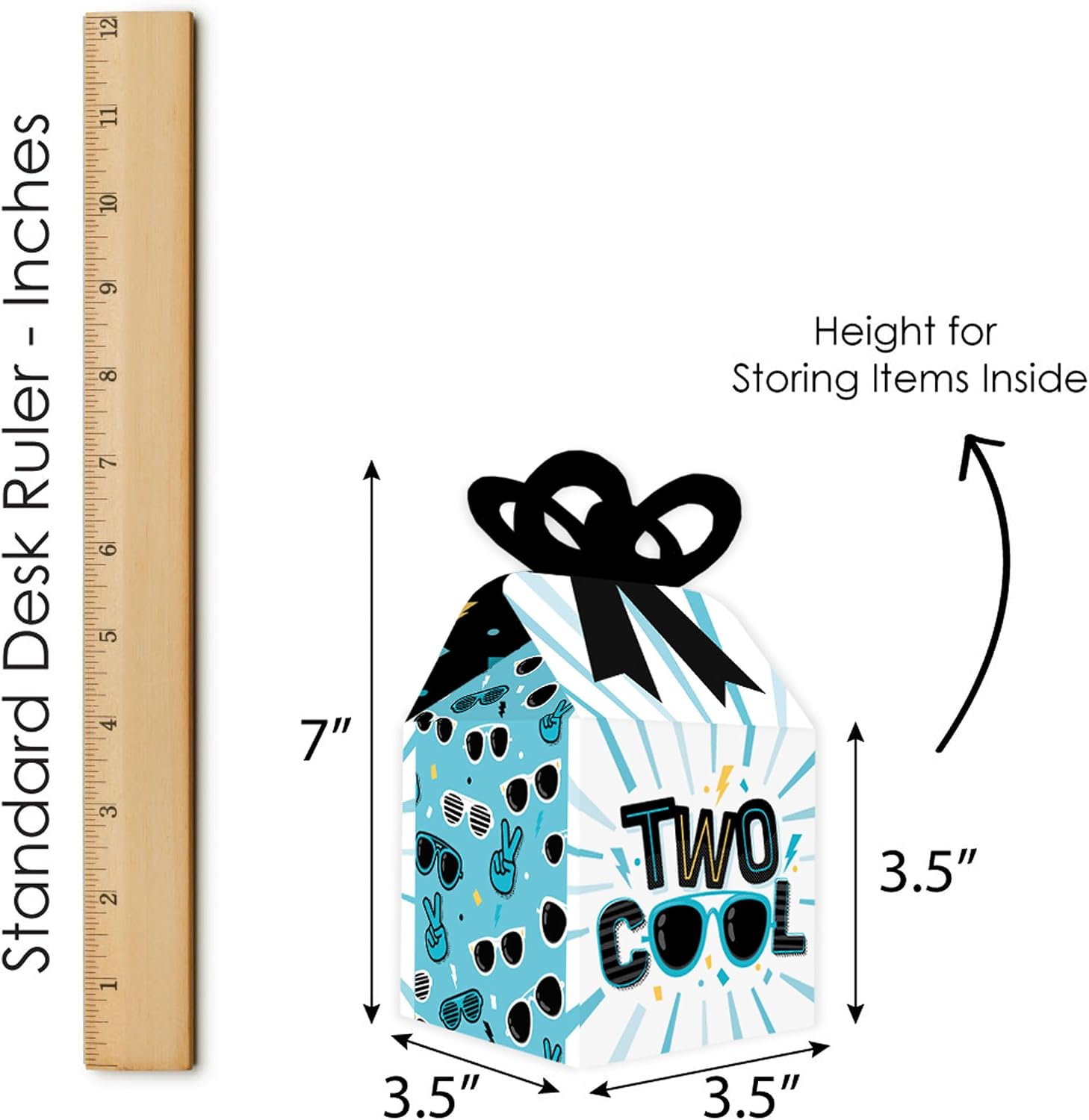 Big Dot of Happiness Two Cool - Boy - Square Favor Gift Boxes - Blue 2nd Birthday Party Bow Boxes - Set of 12