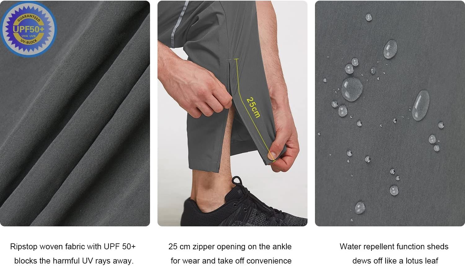BALEAF Men's Woven Running Pants Quick Dry UPF 50+ Workout Training Pants Water Repellent Zip Leg