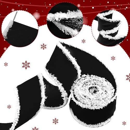 Miniatura 3 de 2 rollos de cintas decorativas de terciopelo navideño, rollos de cintas decorativas para manualidades, tela de tela, cinta de borde de alambre para