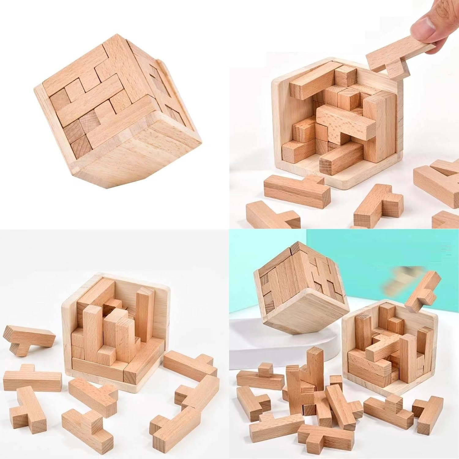Wooden Brain Teaser Puzzles Box Brain Teasers Wooden Puzzle T-Shaped Geometric Intellectual Jigsaw Logic Cube Puzzles Mind Games for Kids and Adults