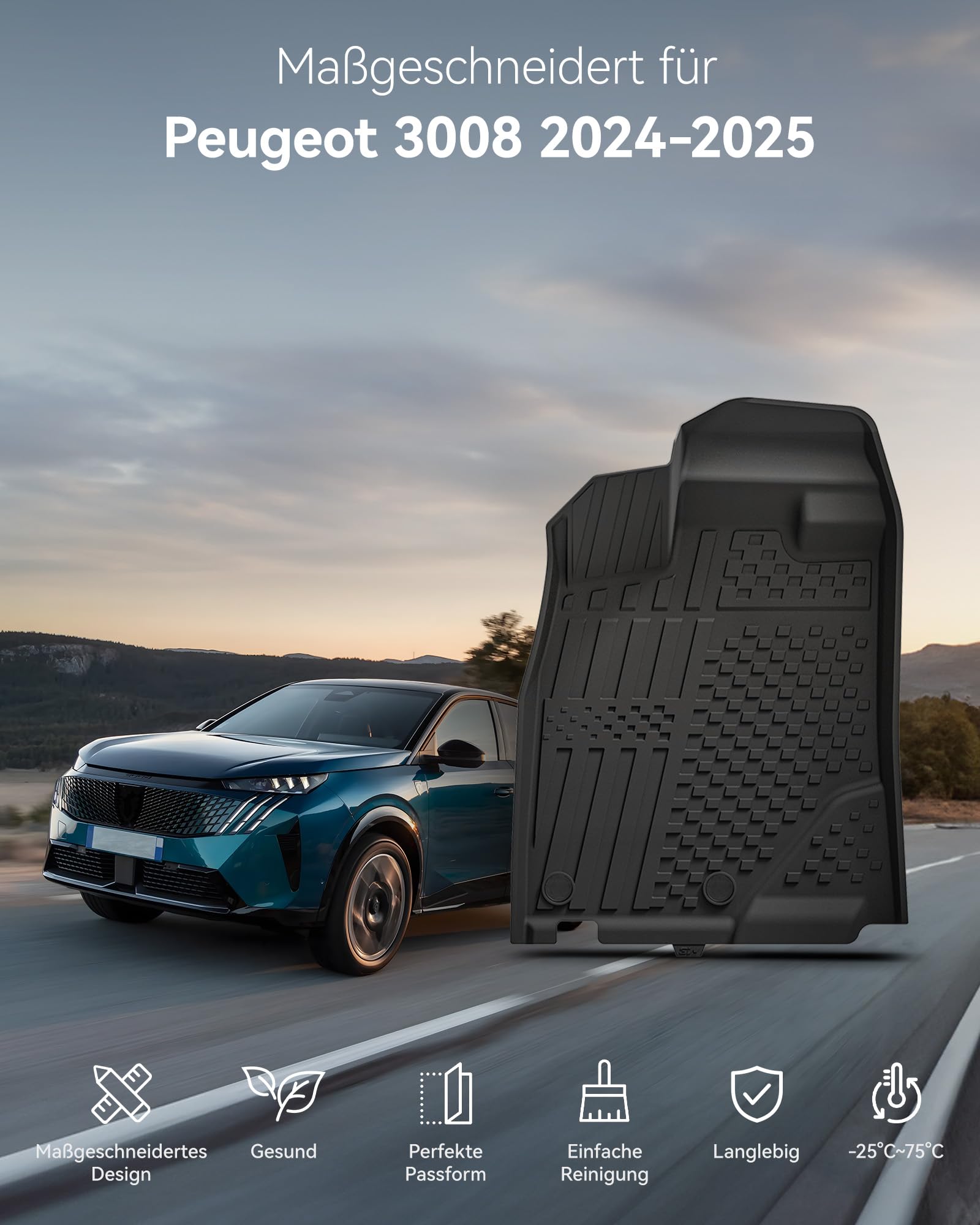 3W Fußmatten & Kofferraumwanne für Peugeot 3008 III 2024-2026 | TPE Thorex™ Allwetter | 3D Maßgeschneiderte Passform | Hundefreundlich Auto Zubehör | Wasserdicht & Kratzfest | Antirutsch