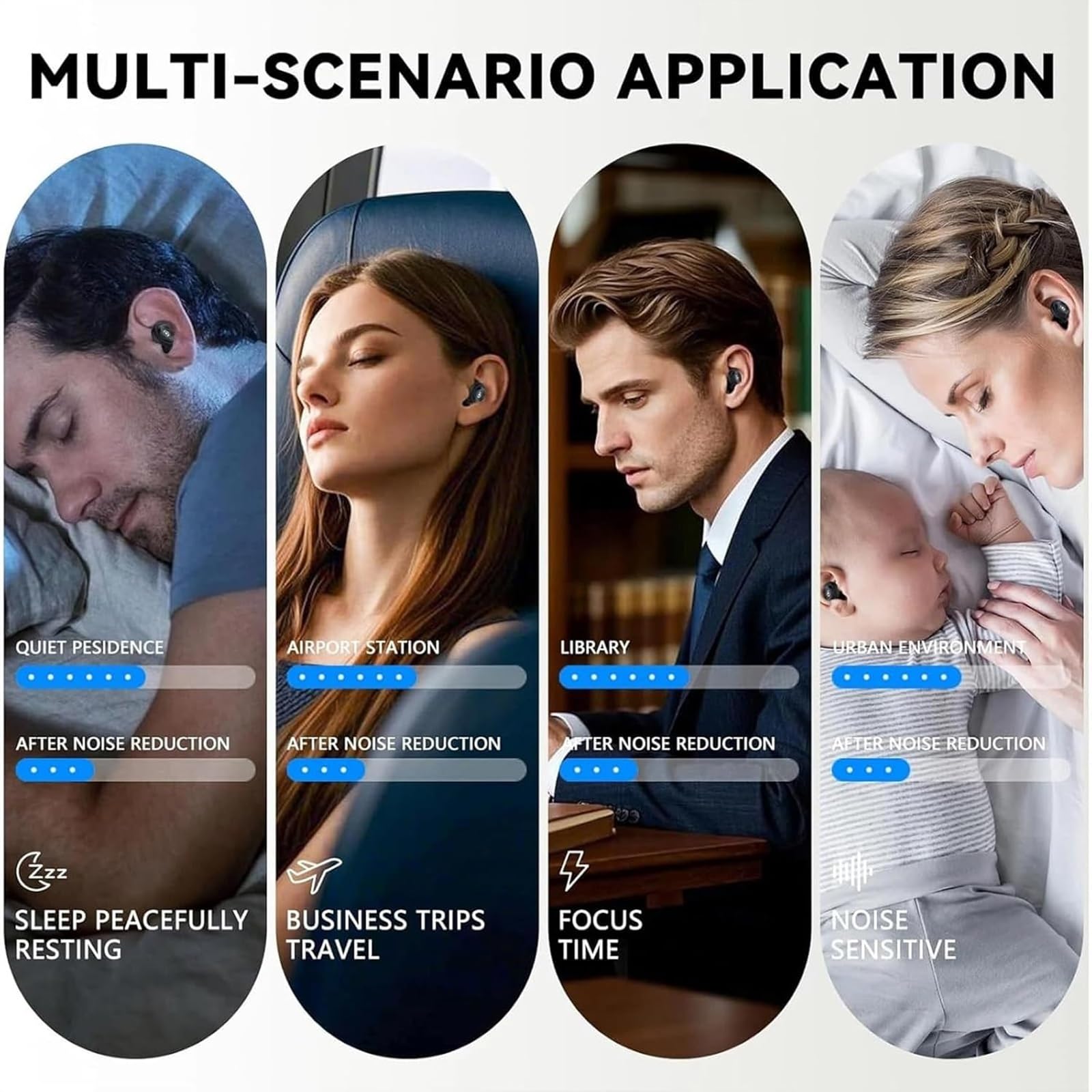 Huzinite Tapones for Los Oídos Con Cancelación De Ruido, 50 Db, Tapones for Los Oídos Ultra Suaves, Reutilizables Y Lavables for Dormir, Viajar, Sensibilidad Al Ruido, Volar(Yellow,Five pairs)