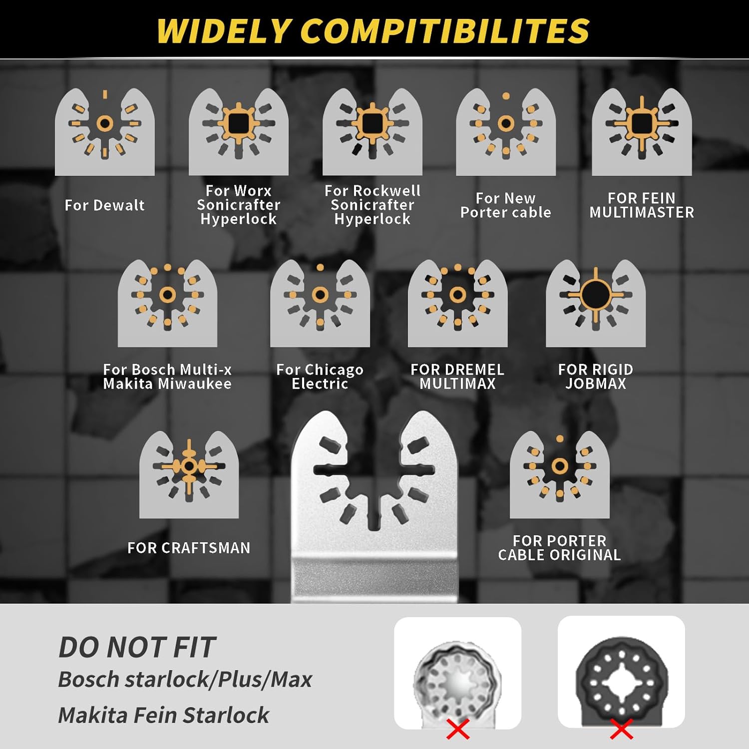 16PCS Diamond Oscillating Tool Blades, Curved Edge Long Multi Tool Blades for Grout Remova