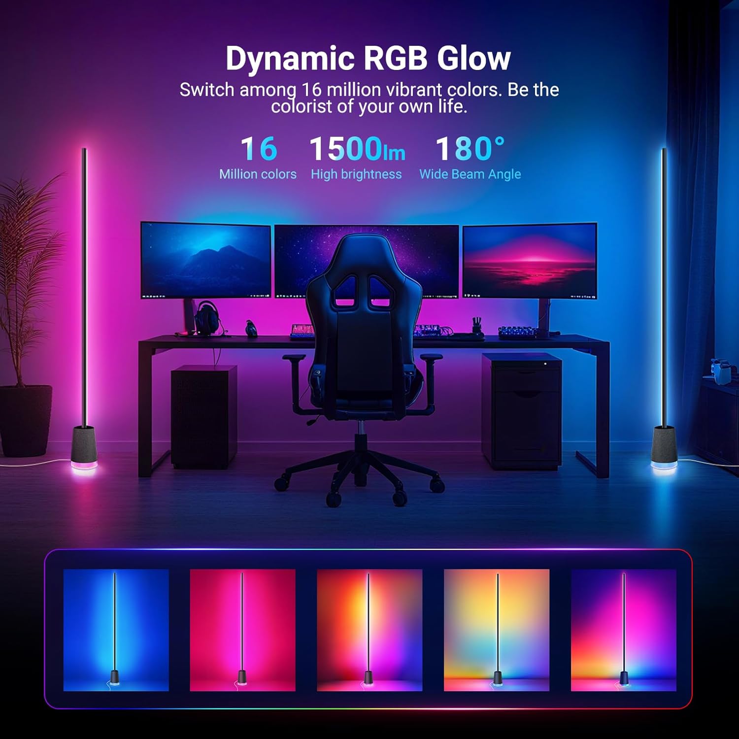 NEEWER NF06 Smart LED Floor Lamp, 1500lm RGBCW Standing Corner Light, Compatible with Google Assistant Alexa, APP/AI Design/Music Sync/16 Million Color Ambient Lighting, Living Room Bedroom Home Decor