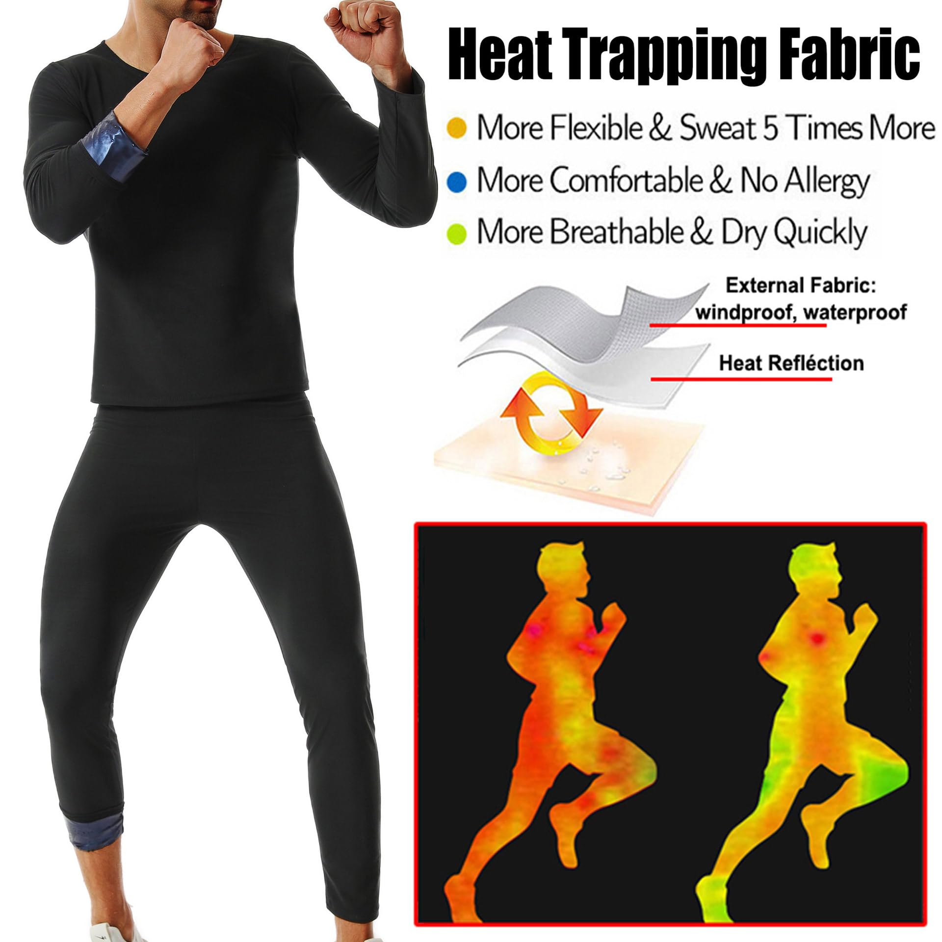 Schwitzanzug Zum Abnehmen, Saunaanzüge Sauna Shirt Langarm Oberteile Und Sauna Hosen Set Fitness Body Shaper Sauna Effekt Sweatsuit Für Boxen MMA Gym Laufen