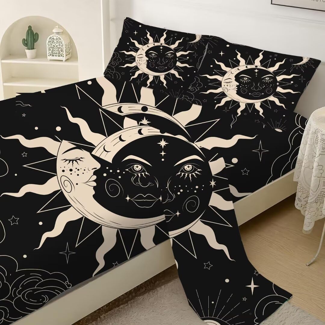 Galaxie Bettwäsche-Set Für Kinder – Mit Sonne, Mond & Sternen, Spannbettlaken Bis 35 Cm Matratzentiefe, 100% Polyester