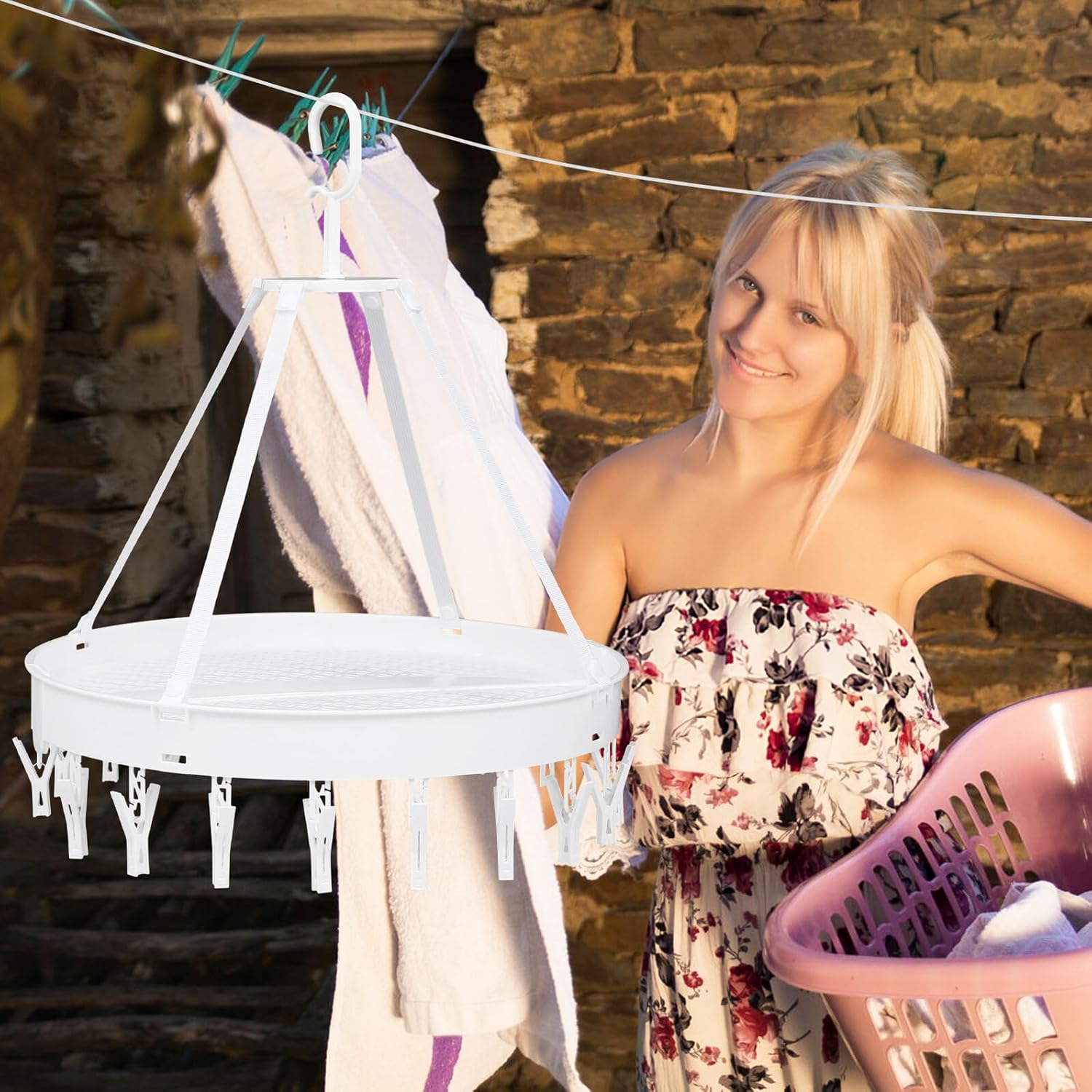 Foldable White Underwear Drying Rack with Windproof Design, Single-Layer Socks and Towels Hanger for Balcony Laundry Organization
