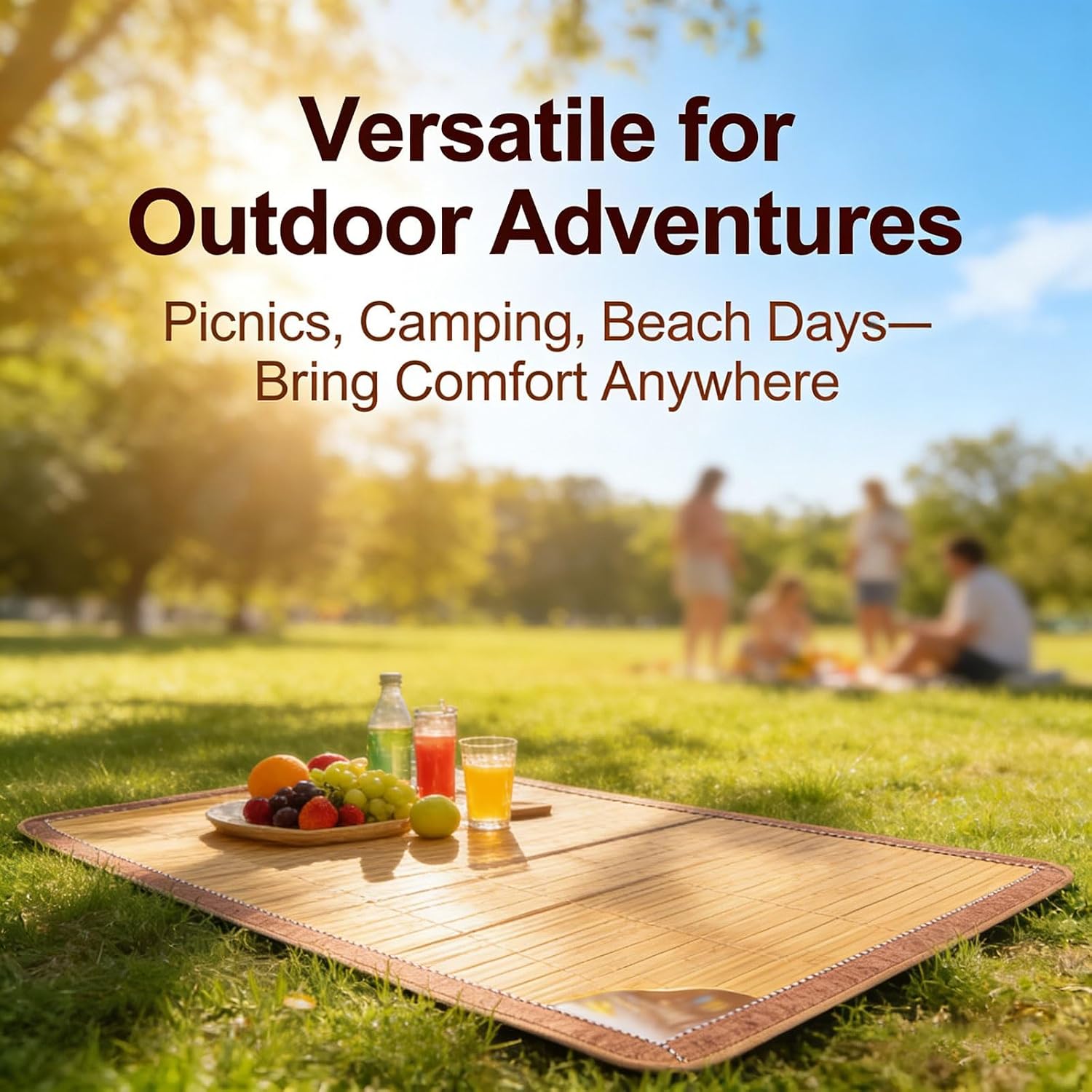 Foldable Bamboo Mat for Summer Sleeping Double Sided Breathable Cooling Pad, Natural Rattan Comfort Mat for Bed Home Outdoors
