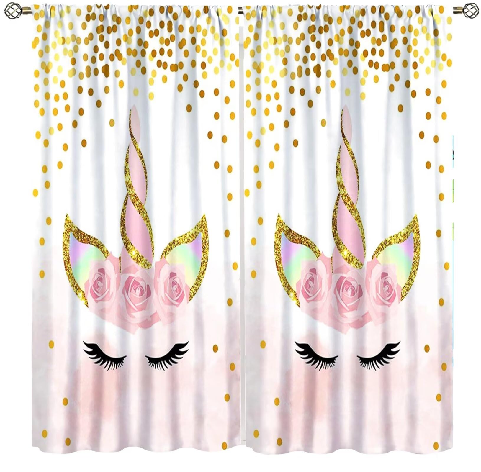 Unicorn Curtains Pink Mermaid Princess Flower Window Curtain for Kids Girls Bedroom Living Room Decor 42X45 Inch Decor