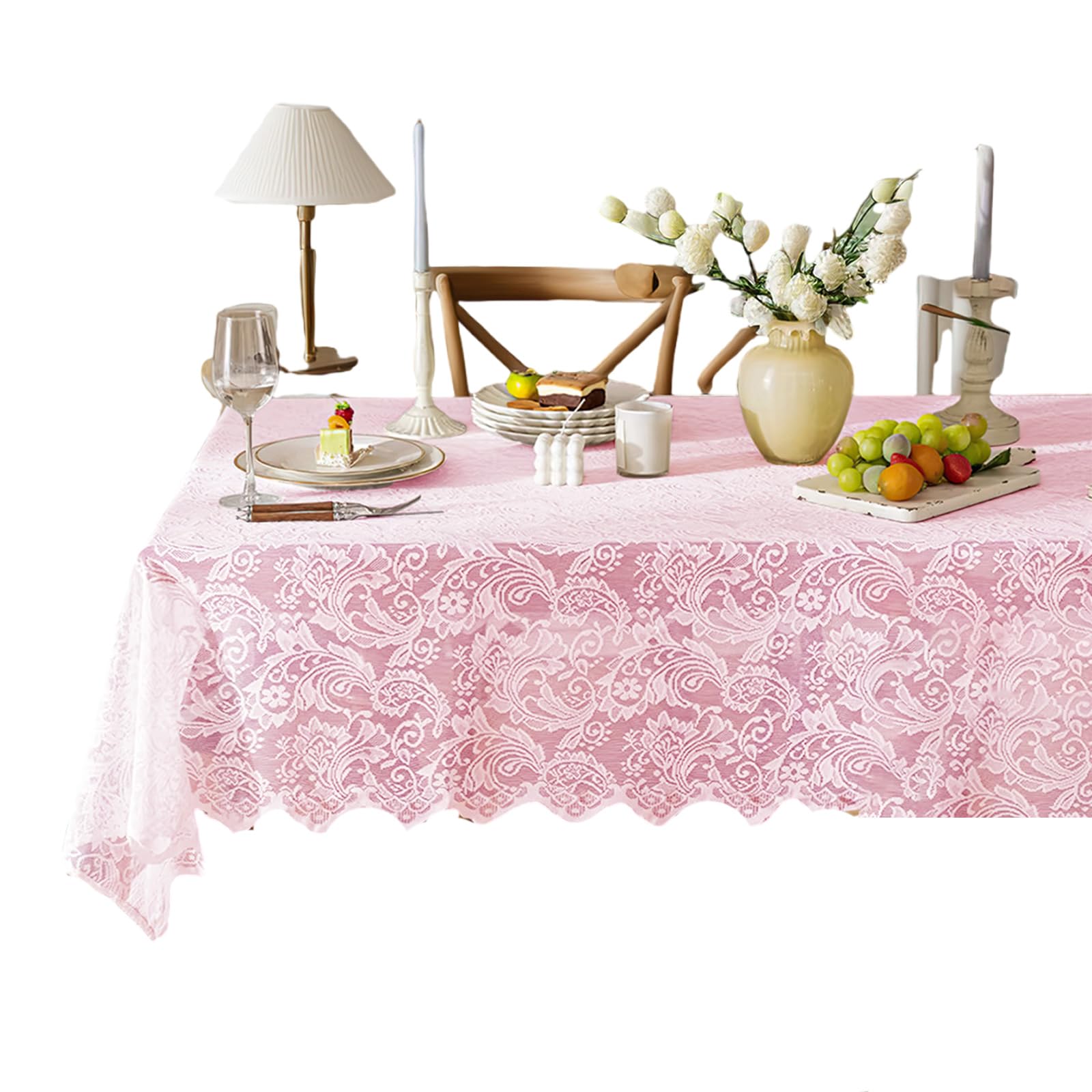 Tsophreniq Classical Lace Tablecloth for Baby Showers and Parties, Featurings Scalloped Edgesa Machine Washable Table Cloths Tail Flower Embroidery