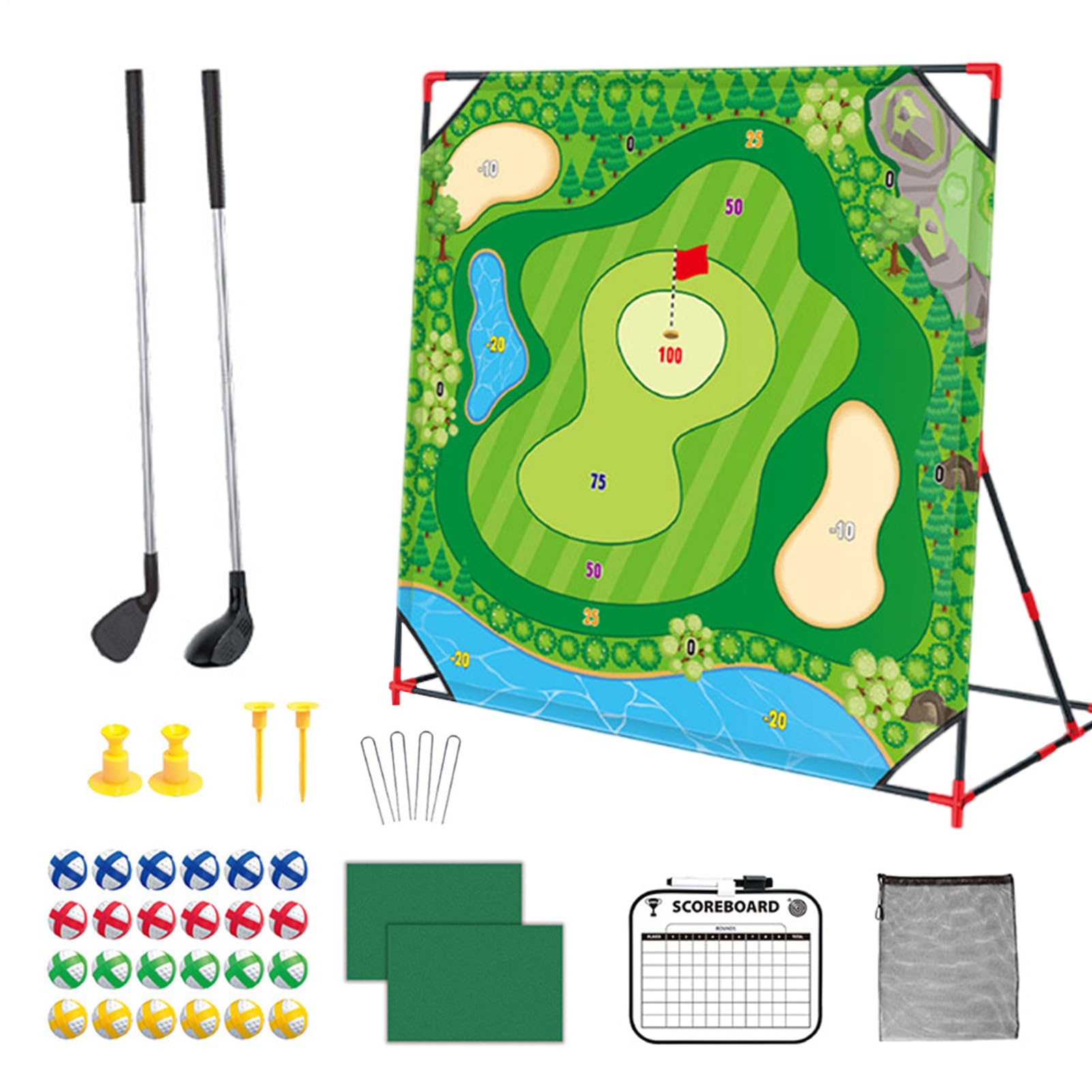 di Golf Tappetino Interattivo 137x137 cm per Allenamento | Set da Golf Adesivo con 24 Palline e Supporto Attività Sportive Indoor/Outdoor per Adulti e Famiglie