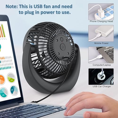 Miniatura 3 de Ventilador de escritorio USB con luces LED de noche, ventilador de escritorio de rotación de 360°, ventilador de refrigeración mini USB silencioso