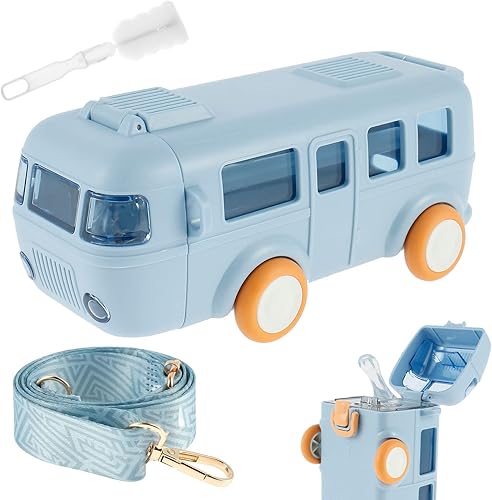 Miniatura 8 de HOTBEST Vaso de agua con popote para automóvil, botella de agua de autobús de 16 onzas con correa para el hombro, a prueba de fugas para niños, vaso