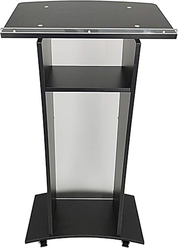 Miniatura 6 de FixtureDisplays® Black Wood Chruch Podium with Frost Acrylic Front Panel, 46.5 Tall Pulpit Lectern with Optional Install Christian Cross Decor, Easy
