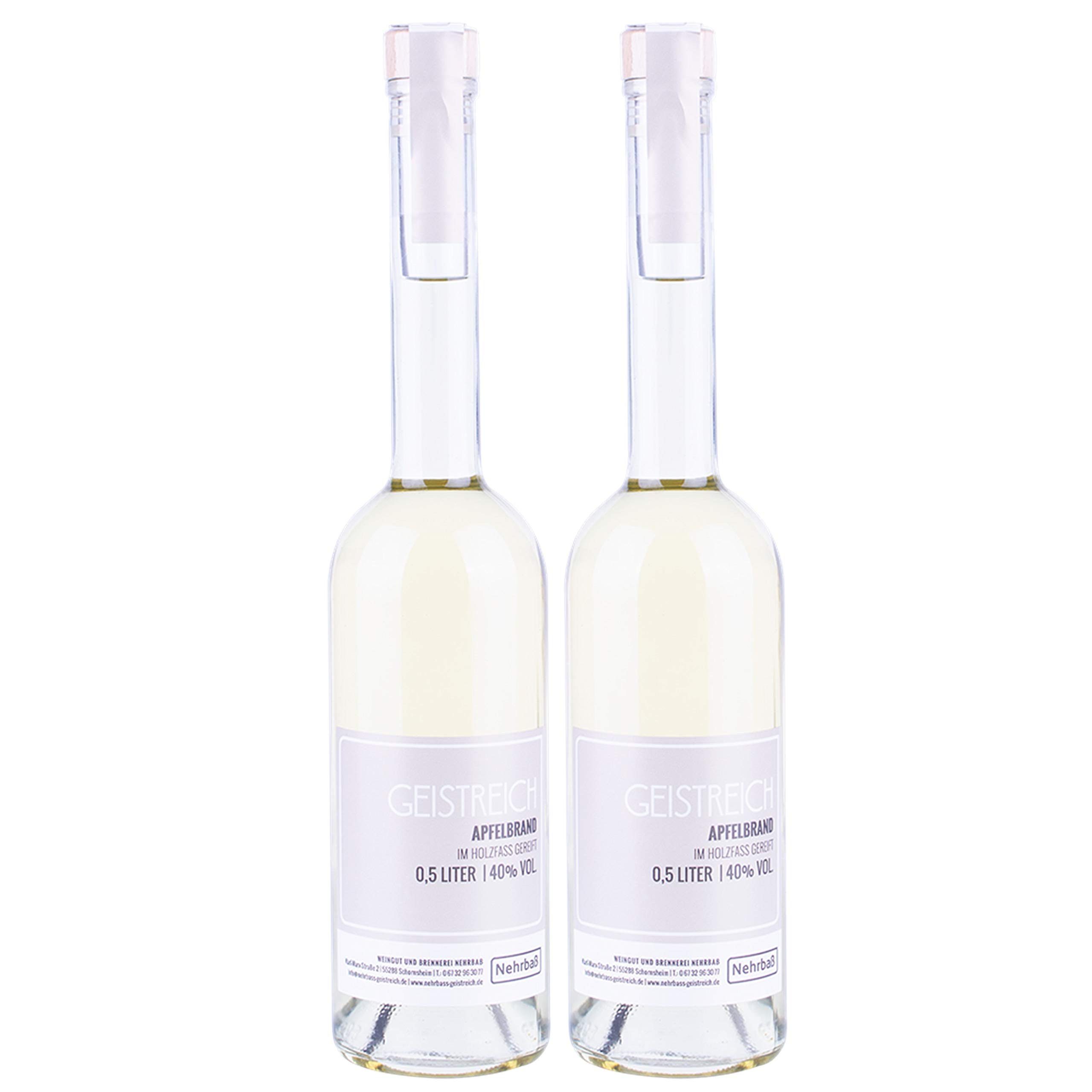 Nehrbaß - 2er Set Apfelbrand im Holzfass gereift 0,5 Liter - Premium Edelbrand 40% Vol. - Obstbrand aus ausgesuchten Äpfeln - Apfel Schnaps aus Deutschland (35,00 Euro/Liter)