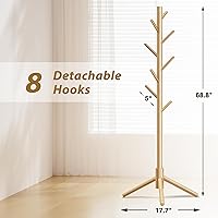 Vista 20 de Perchero independiente con 8 ganchos, 3 alturas ajustables para ropa, sombreros, bolsos, percheros de fácil montaje para entrada, dormitorio, Negro