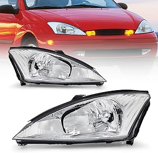 Headlight Assembly for 2000 2001 2002 2003 2004 Ford Focus Headlamp with Chorme Housing Driver and Passenger Side