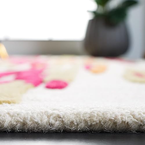 Miniatura 3 de SAFAVIEH Rodeo Drive Collection - Alfombra redonda de 6 pies, color marfil y rojo, hecha a mano de lana abstracta moderna de mediados de siglo,