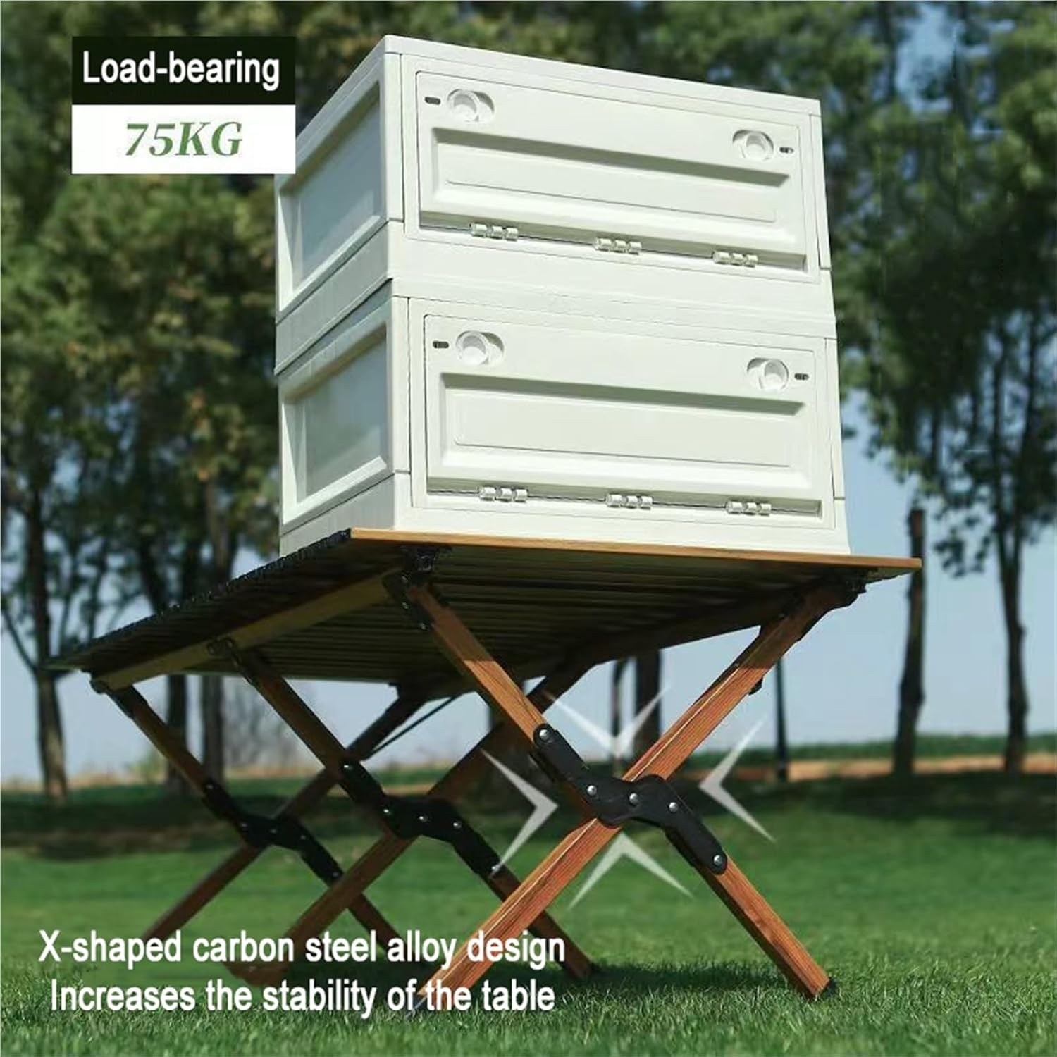 Portable Folding Camping Table, Lightweight Outdoor Low Picnic Table, for Beach,Party, Patio, BBQ, Travel(Wooden)