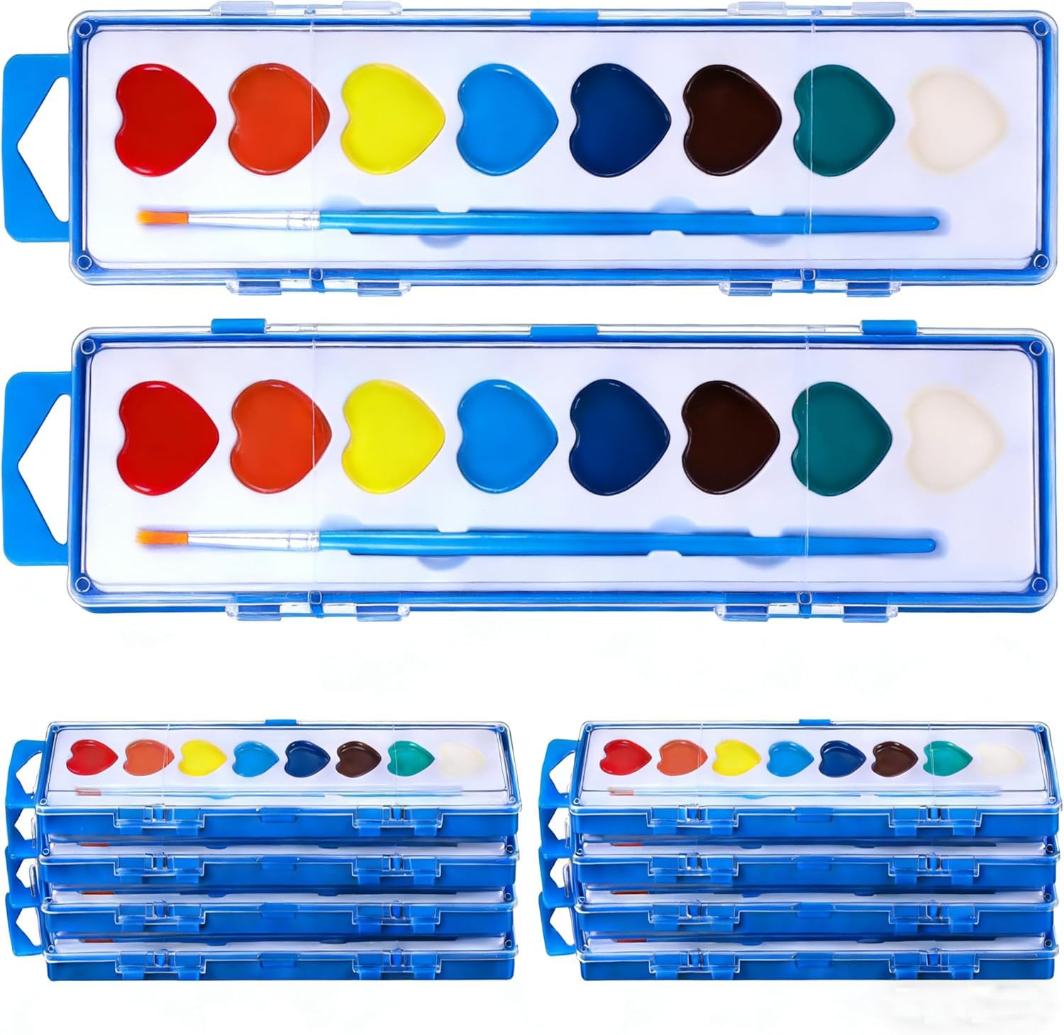 Heart Shaped Watercolor Paint Set -12 Pack Valentines Day Classroom Gifts Bulk, Party Favors for School Class Preschool (12pc,8 colors)