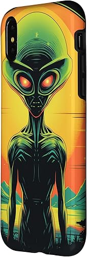 Vista 8 de iPhone 14 Pro Max Cute Green Alien Head UFO Space Face Alien Case