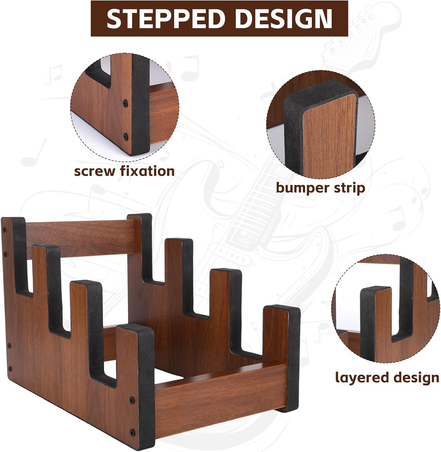 3 Holders Wooden Guitar Stand,Freestanding Multiple Guitar Rack for Home,Space-Saving Floor Guitar Rack