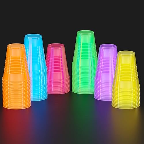 Miniatura 7 de Exquisite Blacklight Party - Vasos brillantes para fiestas, paquete de 60 unidades, 12 onzas, colores surtidos, vasos desechables que brillan en la