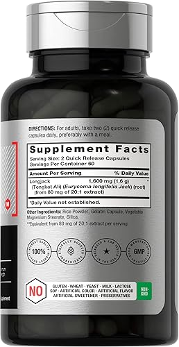 Miniatura 2 de Longjack Tongkat Ali 1600 mg  120 cápsulas  Extracto de raíz Longifolia en polvo  Fórmula de máxima resistencia  Sin OMG sin gluten  por Horbaach
