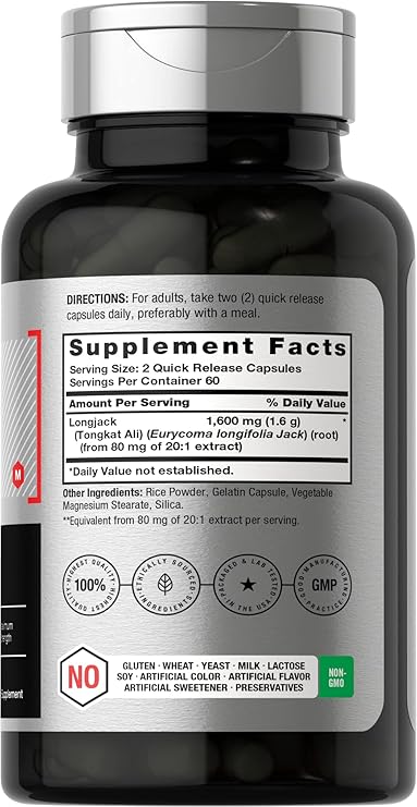 Horbaach Longjack Tongkat Ali for Men and Women | 120 Capsules | Extract Supplement | Maximum Strength Pills | Eurycoma Longifolia | Non-GMO and Gluten Free