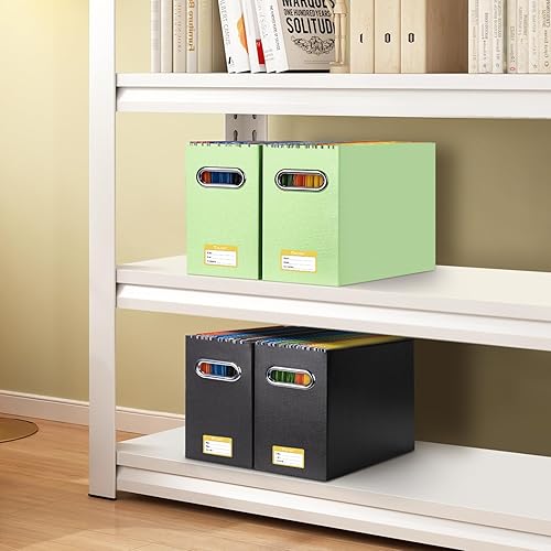 Miniatura 27 de BALEINE Caja organizadora de archivos, organizador de carpetas de archivos de cartón con asa para tamaño carta, caja de archivos plegable portátil