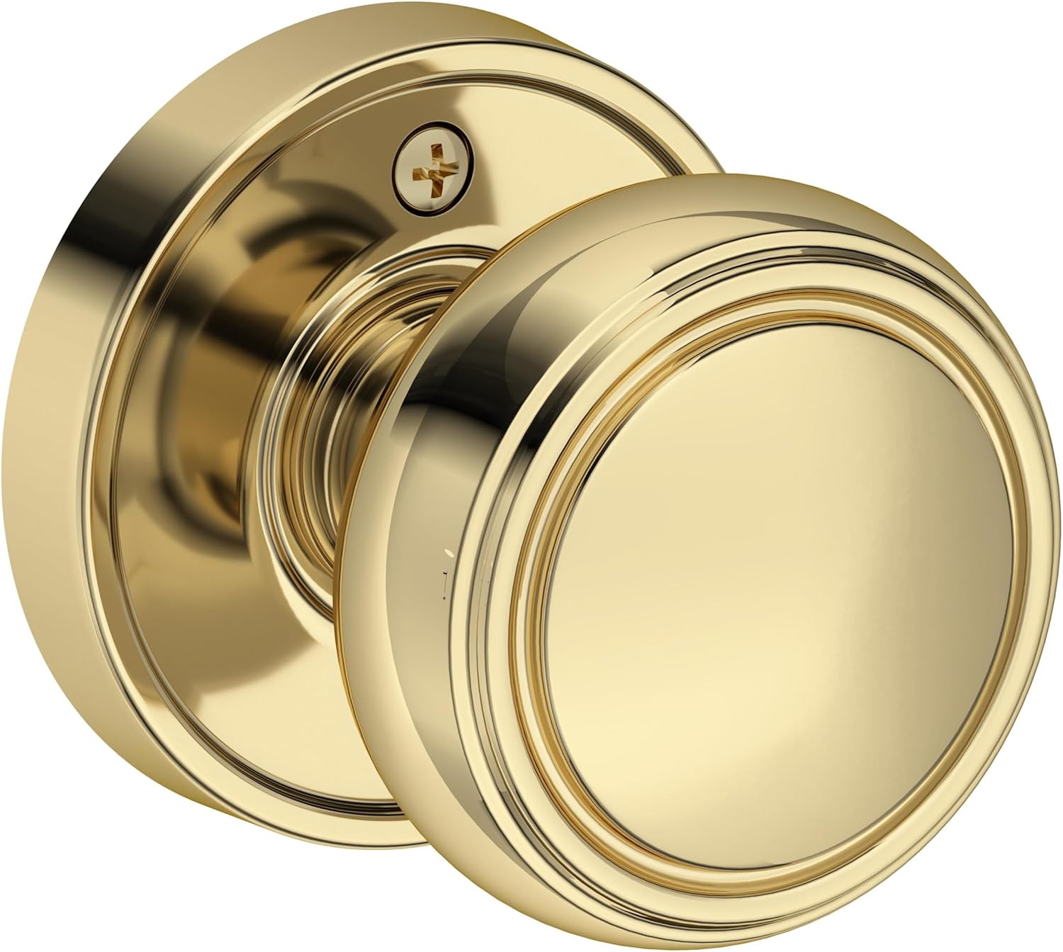 Baldwin PS.BRE.RRR Bremerton Passage Door Knob Set with Recessed Round Rose from the Reserve Collection - Lifetime Satin Brass