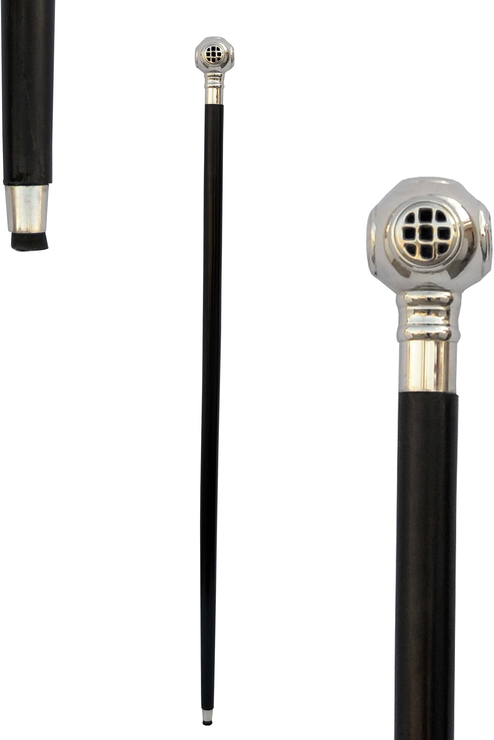 Wooden Walking Sticks & Canes for Men & Women Brass Marine Theme Handles (Chrome Diver Helmet Handle)