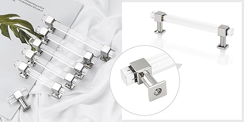 Miniatura 10 de Mengico Tiradores de gabinete de 3-34 pulgadas, manijas de gabinete de cocina, manijas de cajón modernas cromadas pulidas, paquete de 5 accesorios