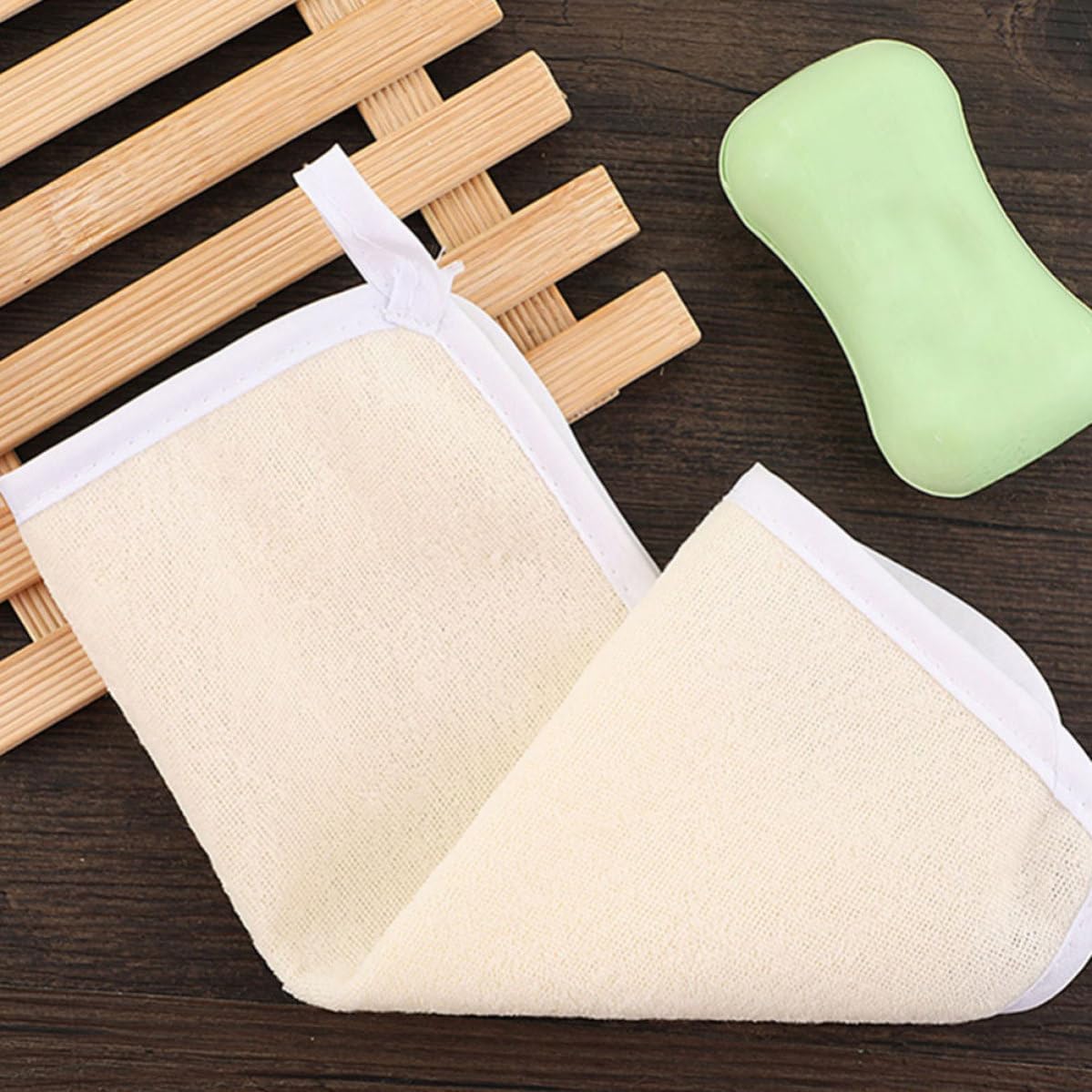 ULTECHNOVO 4pcs Nylon Exfoliating Body Scrub Towels Multipurpose Bath Washcloths for Wiping Excess Oil and Deep Cleansing, Beige Long Strip Rubbing Towel for Shower and Bath