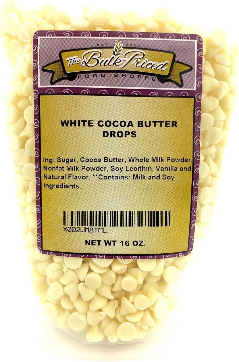 White Cocoa Butter Drops, Bulk Size, Baking Chips (1 lb. Resealable Zip Lock Stand Up Bag)