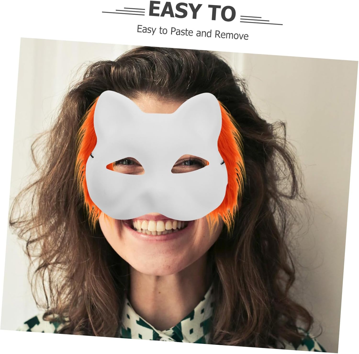 Holibanna 1Set DIY Paintable for Creative Crafting Blank Half Face Masks for Halloween Cosplay Masquerade Activities Includes Adhesive Fur Strips