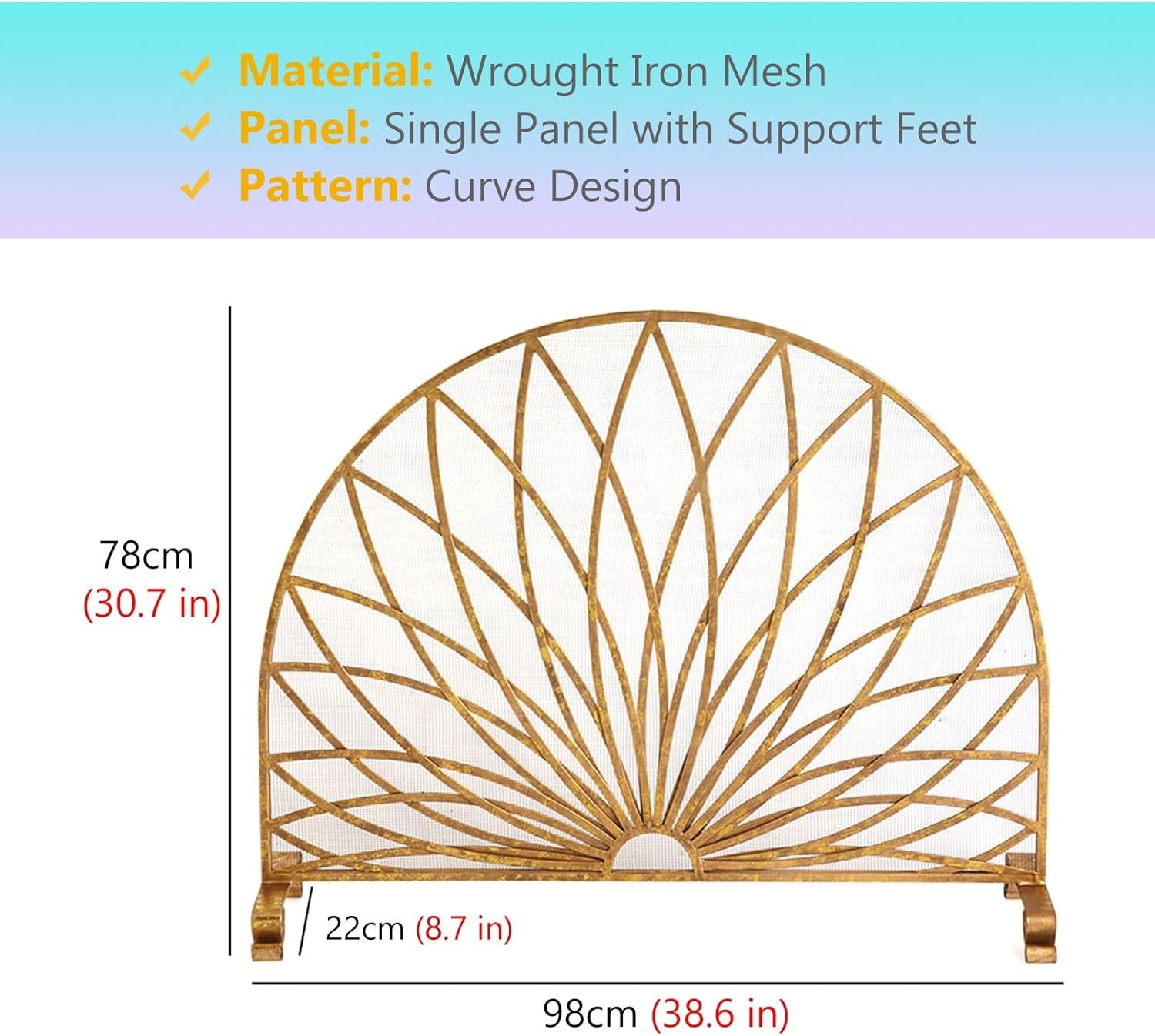 Rustic Golden Arch Fire Screen for Gas/Wood Fireplaces, European Style Free Standing Fireplace Guard, Anti-Scald Safety, Elegant Gold Home Decor