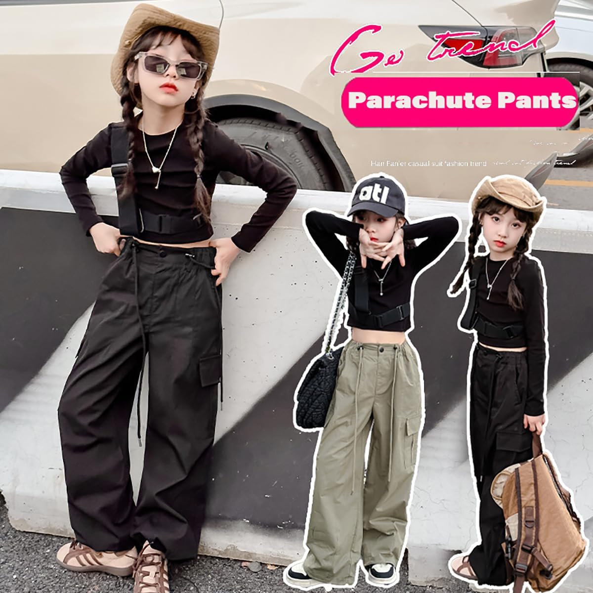 Girls Parachute Pants Y2K Cargo Baggy Joggers Track Pants Kids Trousers with Pockets 6-14 Years - Image 7