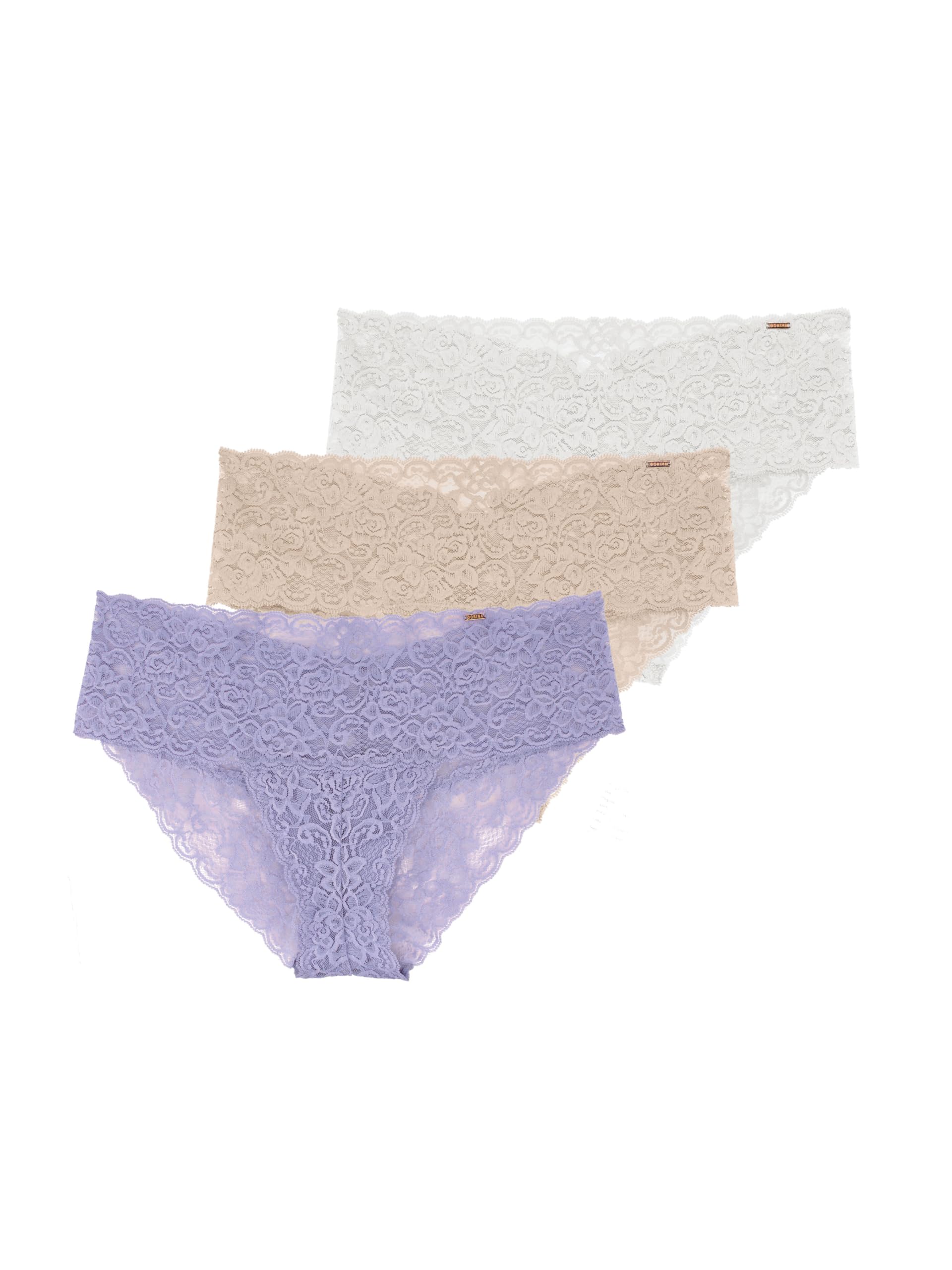 Dorina Lana Briefs 3-Pack – Moderate Coverage, Floral Lace, Everyday Comfort, Purle, Beige and Ivory